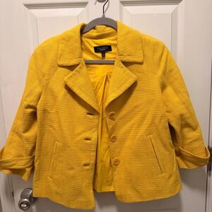 Talbots Women's Yellow Cotton Textured Blazer Jacket Size 6 Three Button Cropped